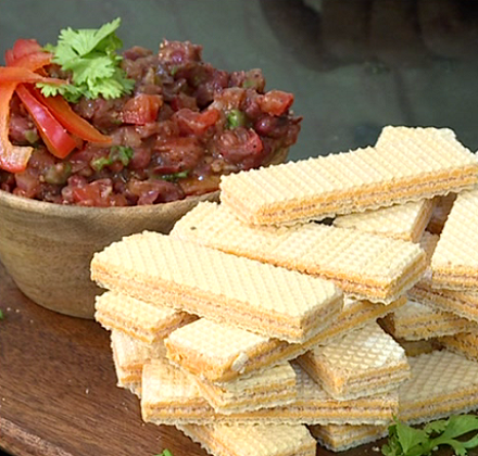 Cheese Waffy with a spicy mexican dip